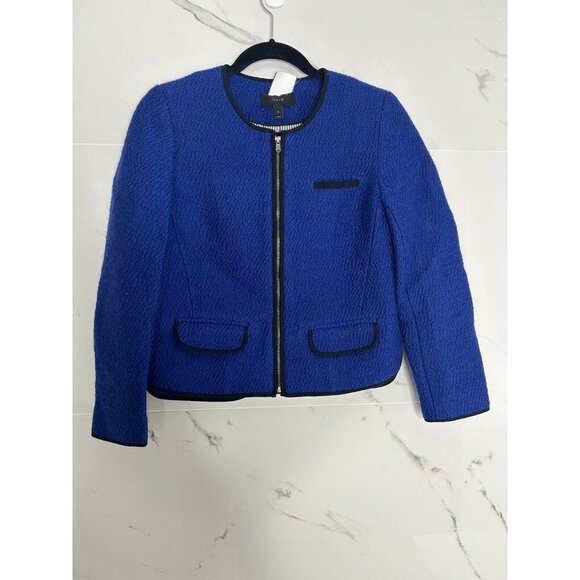 J.CREW Jackets & Blazers - J. Crew Boucle  wool Tweed Single Breasted Blazer Jacket Career Blue sz 4 Zipper